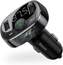Transmissor Bluetooth para carro, Kit de adaptador para transmissor de rádio FM Baseus, Carregador de carro QC3.0, Suporte 12V / 24V, Portas de carregamento USB duplas, Chamadas com