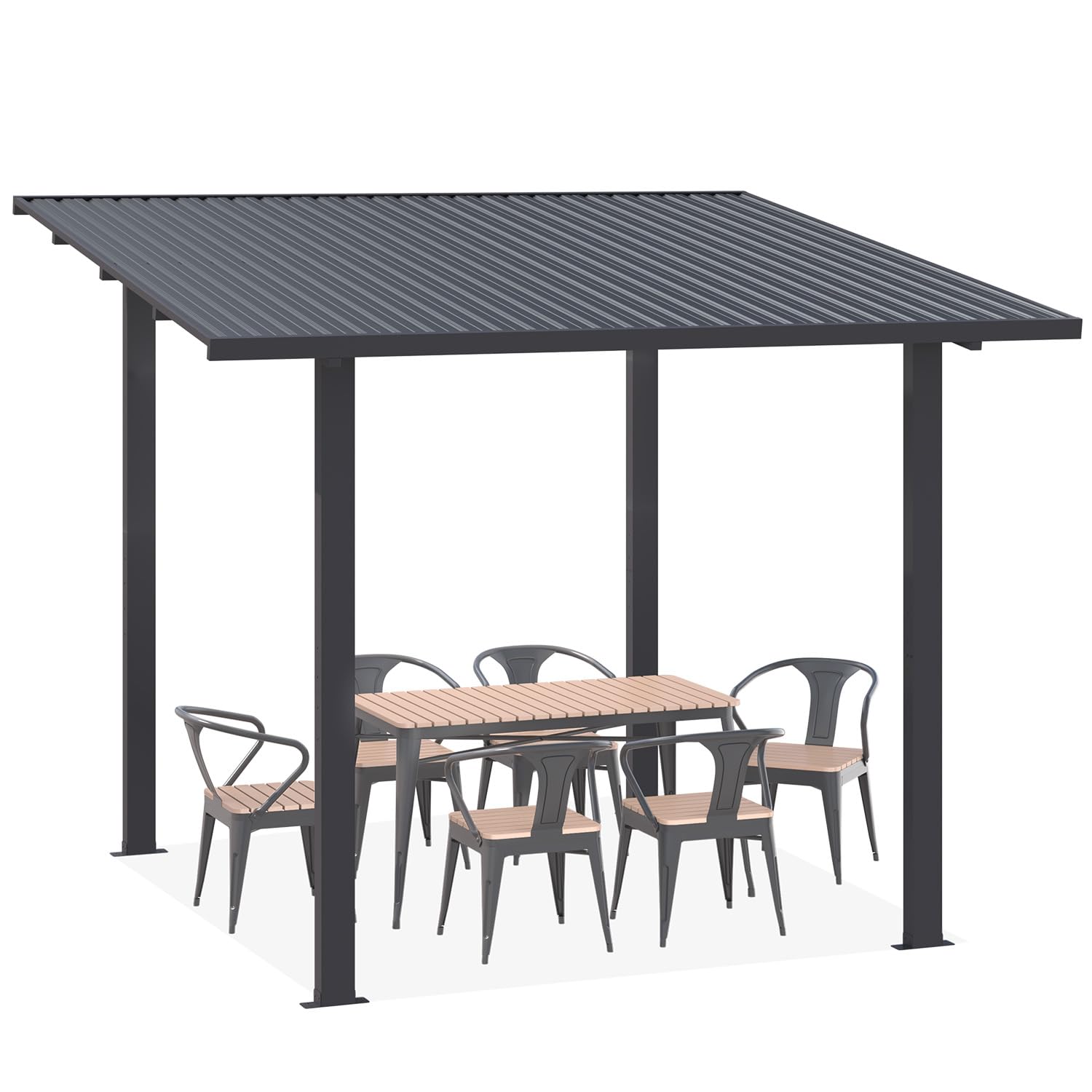 UNIONLINE 3 × 2,4 m Wandgestellter Gartenpavillon mit Hardtop-Metalldach, Grill-pavillon aus feuerverzinktem Stahl, 113 km/h windbeständig, Terrassenüberdachung für Garten, Hinterhof & Deck, Schwarz