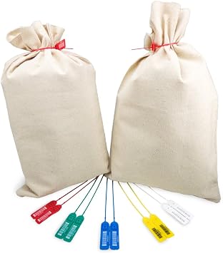 Cloth Coin Bag, 12 x 19, 25 Pack with Assortment of Security Seals