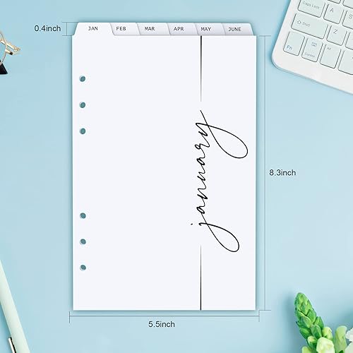 Miniatura 4 de Divisores de índice de carpeta mensual A5 con pestaña de índice mensual, tarjetas de papel de 6 agujeros para carpetas A5 de 6 anillos (6 agujeros,