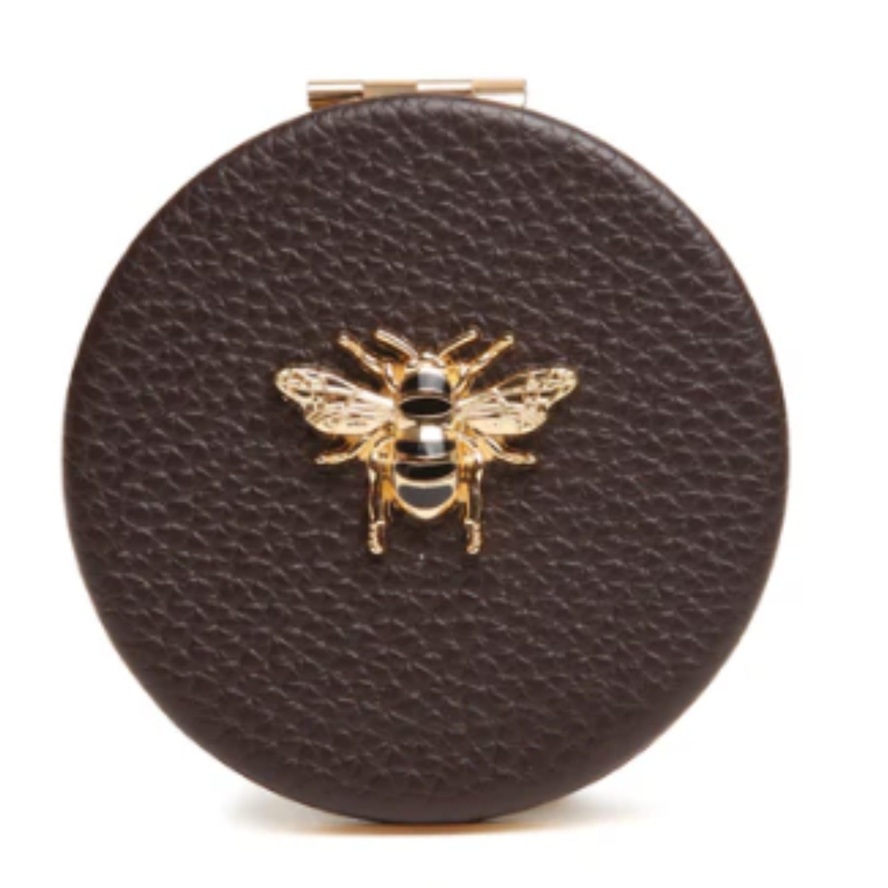 Alice Wheeler London Bee Compact Mirror for Women, Vegan Leather Purse Mirror, Double Sided Makeup Mirror with 3x Magnification, Travel Cosmetic Mirror, Gift Box, 7cm (Chocolate)