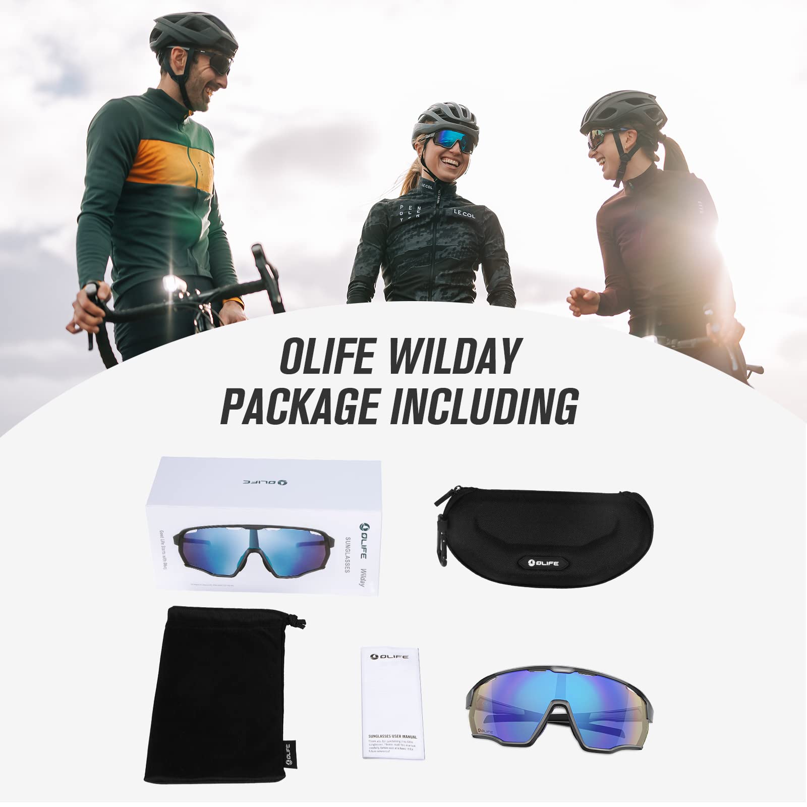 OLIFE Occhiali da Ciclismo Occhiali Sportivi Polarizzati TR90 Montatura per Uomo Donna Ciclismo MTB Occhiali da Sole per Guida/Pesca/Sci/Corsa (Nero, Grigio)