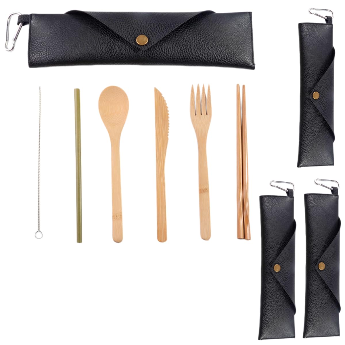 Cucchiai E Forchette Di Legno Set Portatile Di Coltello Bacchette Cannuccia Forchetta E Cucchiaio In Bambù Per Esterni Nero 4 Set