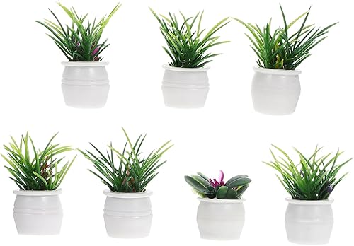 Yardwe 7pcs Artificial Flower Potted Plant Artificiales Decorativas para Sala Pots for Outdoor Plants Green Home Decor Mini Leaf Ornament Miniature