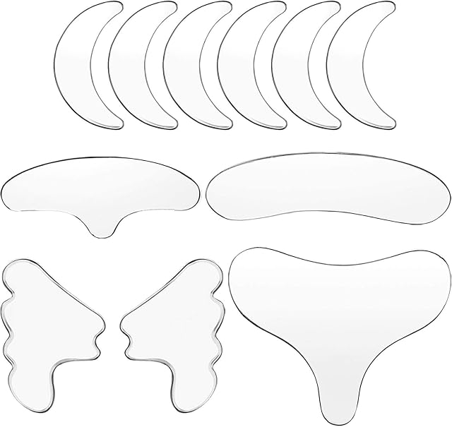 11 Pieces Reusable Silicone Chest Wrinkle Pads Patches, Silicone Neck Decollete Anti Wrinkle Patches Pad Forehead Face Pad Set Cleavage Pad Eye Cheek Stick Valentine's Day Gift