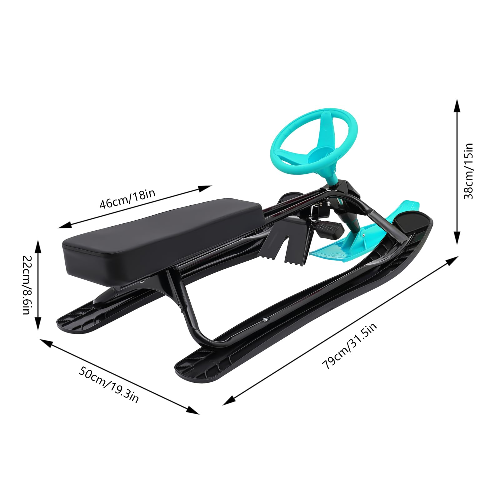 Snow Sled, Kids Snow Sled with Steering Wheel and Non-Slip Pedals, Winter Ski Snowboard Outdoor Sled Gift Weight Capacity 220.5lbs for 3-15 Years Old Children