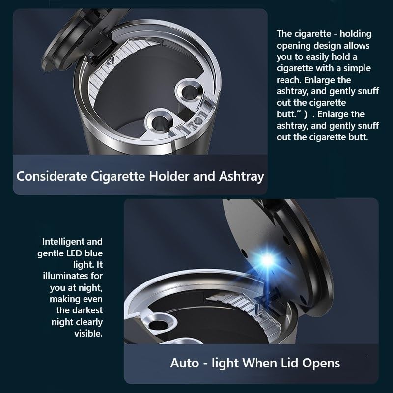 Car Ashtray for Jeep Grand Cherokee 2016-2021, Portable Smokeless Cigarette Holder with Blue LED Light Odor Proof Lid Detachable Auto Cup Holder Ash Tray