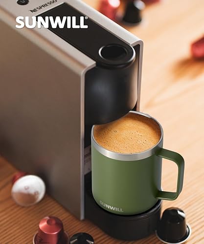 Miniatura 6 de SUNWILL - Taza de café con asa y tapa de 14 onzas, con aislamiento de doble pared, recubrimiento en polvo, reutilizable para exteriores, campamento,