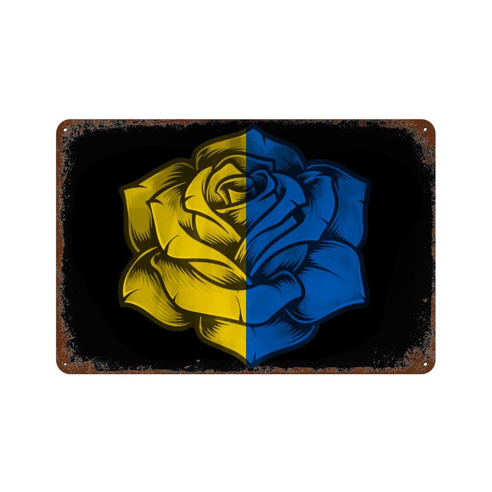 KWQDOZF Rose Ukraine Flag Theme Metal Tin Sign,Vintage Iron Hanging Plate Horizontal with Rust Poster Wall Decor 8x12inch