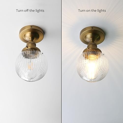 Miniatura 7 de Pathson Modern Semi Flush Mount Ceiling Light Fixture with Striped Globe Glass Shade, Industrial Ceiling Lighting Lamp for Living Room Foyer Hallway