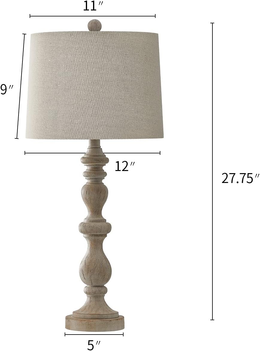 OYEARS USB 27.75'' Rustic Table Lamp Set of 2 for Living Room Resin Retro Lamps with 2 USB Ports for Bedroom Nightstand Bedside Vintage (White Wash 333) : Everything Else