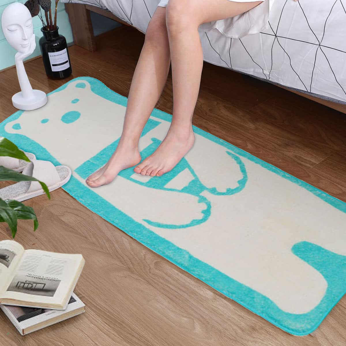Cute Soft Animal Shaped Area Rug Bathroom Kitchen Floor Absorbent Non-Slip Doormat Children Play Room Floor Mat Cute Bedroom Mat, 19in*47in (White Bear, 23in*70in)