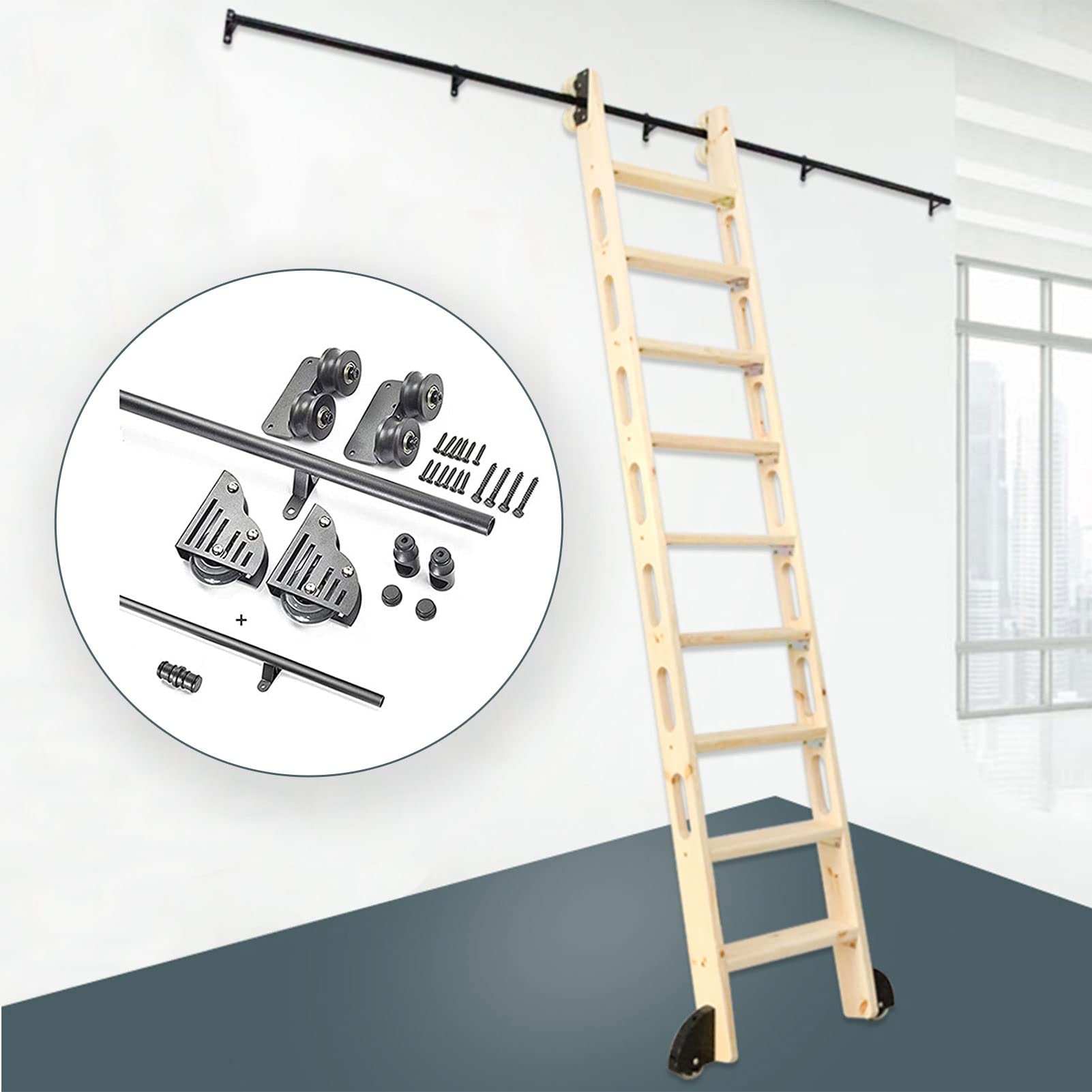 Ensemble complet de rail de suspension MiroDo en acier tubulaire mat pour échelle coulissante