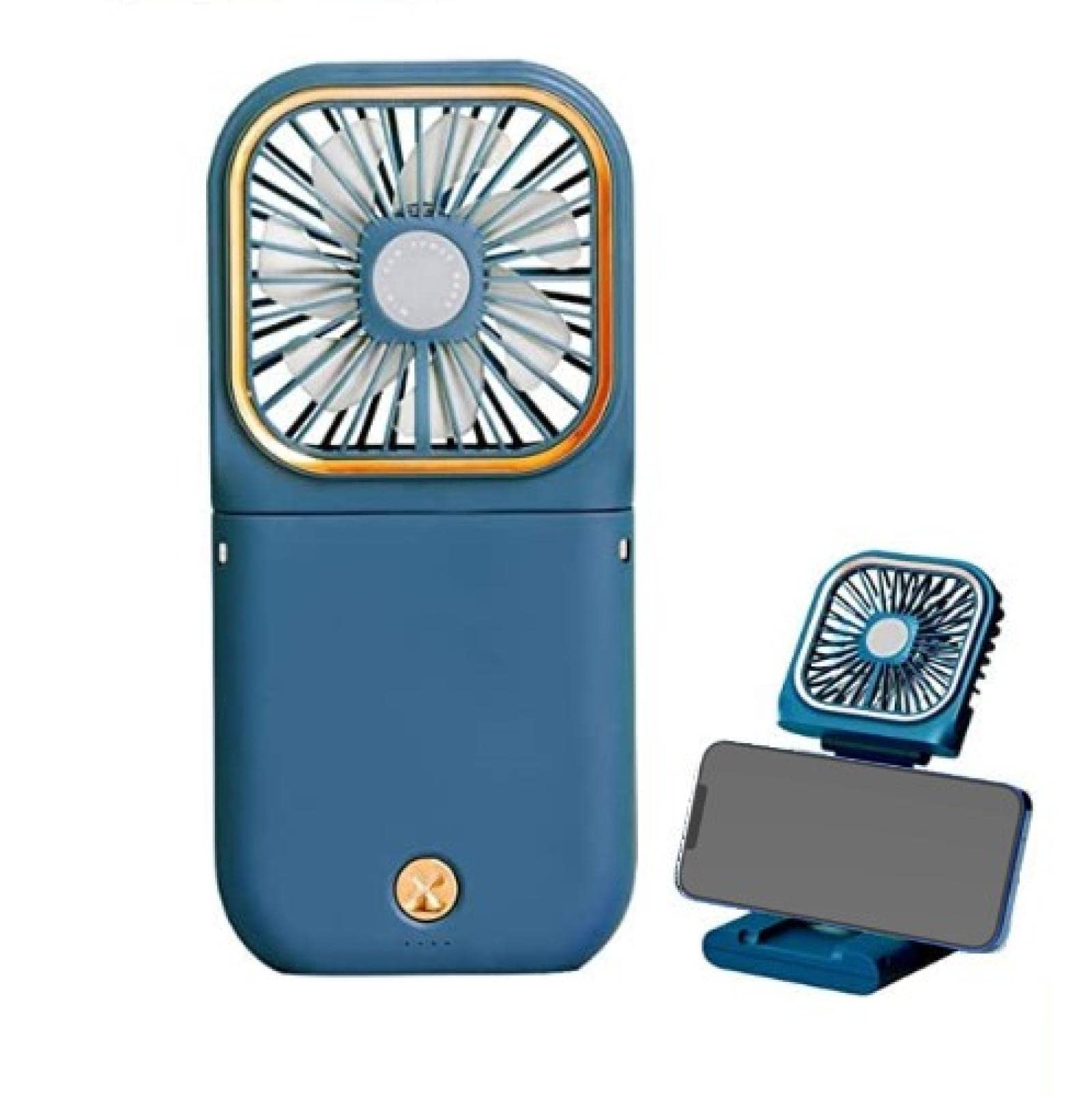 wssskd Portable Mini Fan,Handheld Fan,3 Speeds Wind Adjustable,Neck Fan,Wearable Folding USB Fan with Battery Rechargeable,with Cell Phone Stand,USB Charging,for Home,Office,Travel Blue