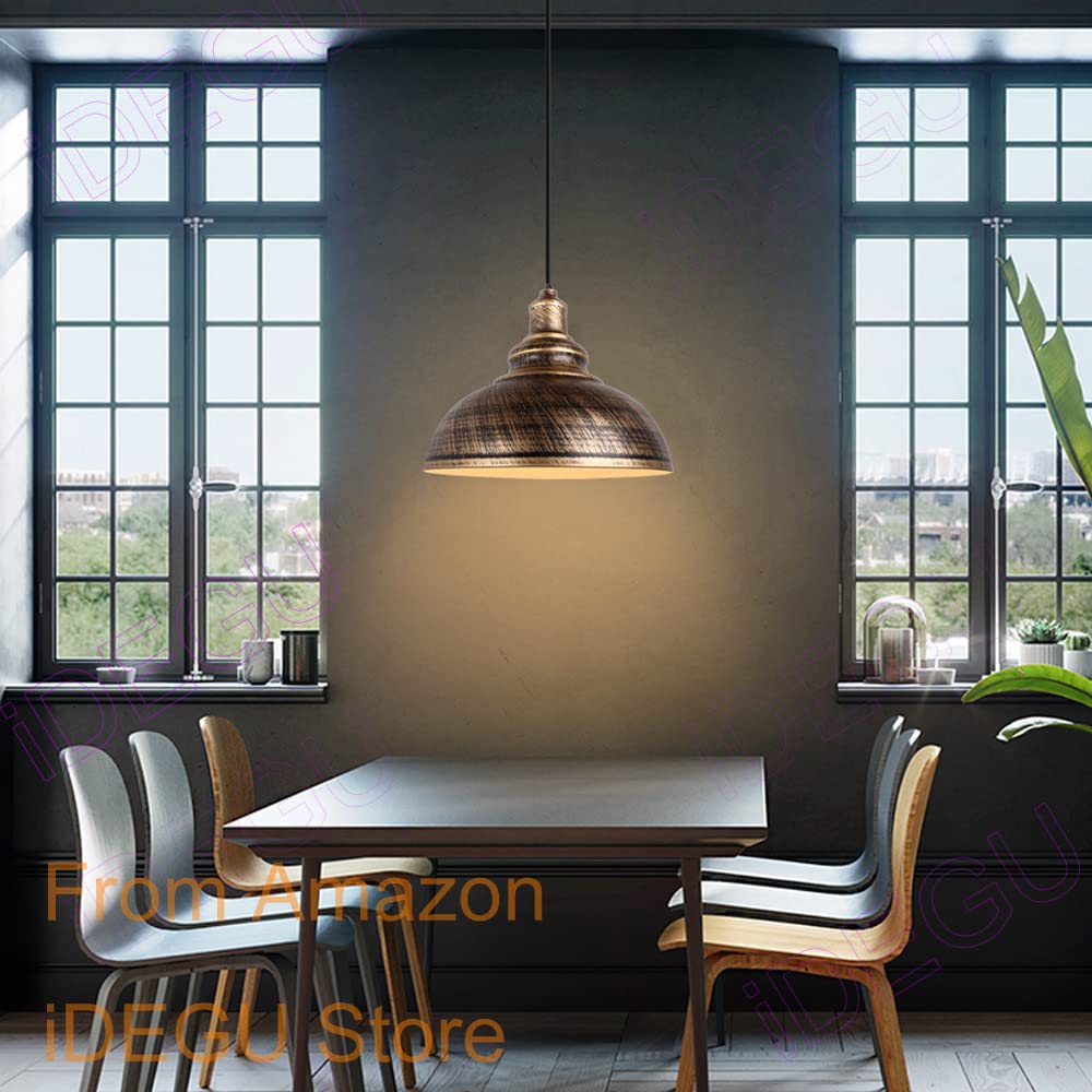 iDEGU 2 Pcs Lampadari a Sospensione Vintage Industriale, Lampadario In Ferro Lampadario Soffitto E27 per Ristorante Sala da pranzo Cucina - Diametro 29 cm, Ruggine e Rame
