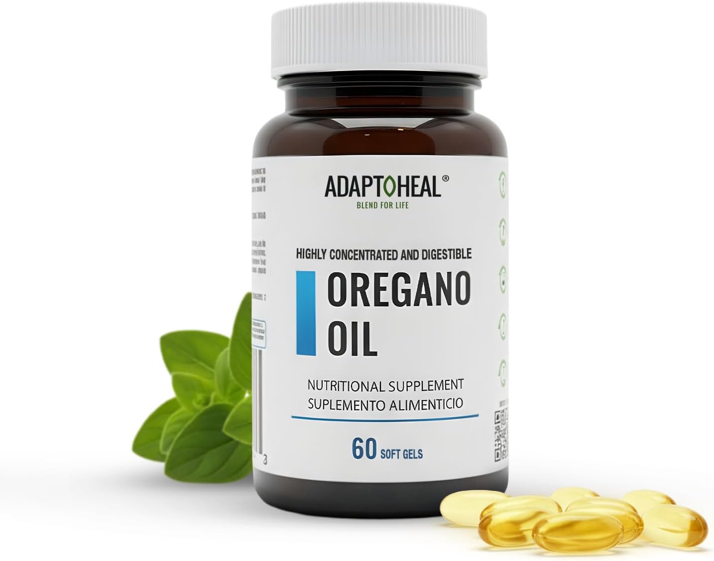 ADAPTOHEAL Oil of Oregano, 60 Softgel – Immune and Intestinal Support Supplement for Healthy Digestive – Formulated with Extra Virgin Olive Oil – Plant Based, Vegan and Non-GMO