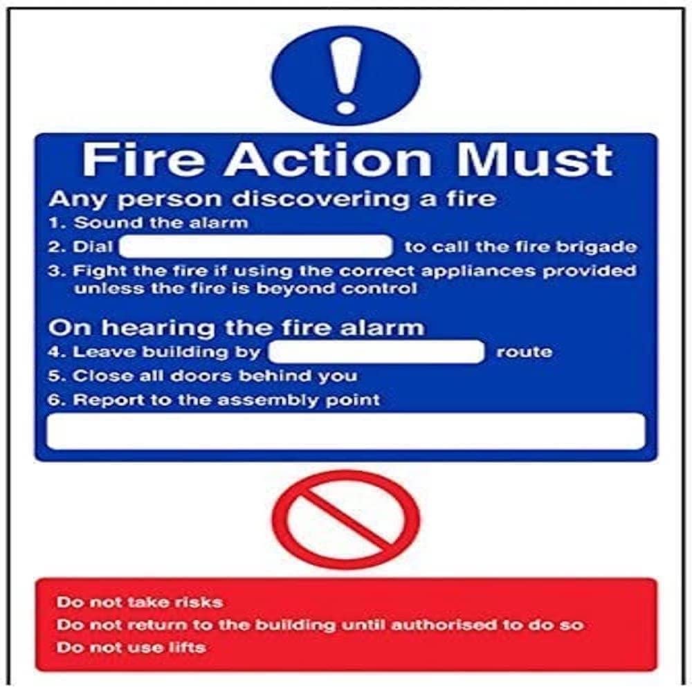 Cartello Antincendio Vsafety – Azioni In Caso Di Fuoco, Formato 200x300 Mm, Adesivo, Conforme ISO 7010