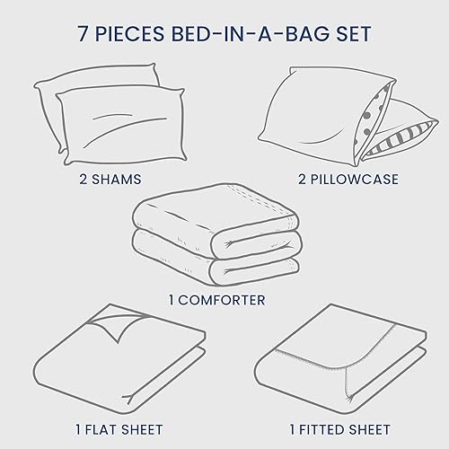 Miniatura 7 de SHALALA Floral Comforter Sets Queen Size,Bed-in-A-Bag Queen Comforter Bedding Sets,Reversible Blue and White Bedspread Coverlet Bed Sets with White