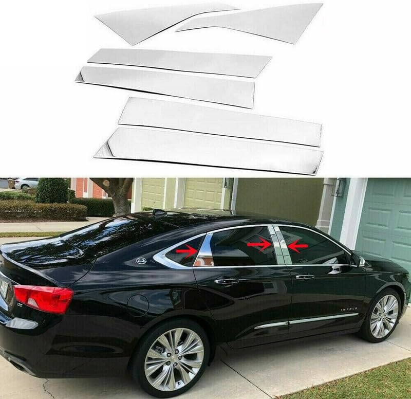 Chrome Pillar Posts Trims Compatible with 2014-2020 Chevy Impala LT LS Premier Door Trims Mirrored Cover 6Pcs