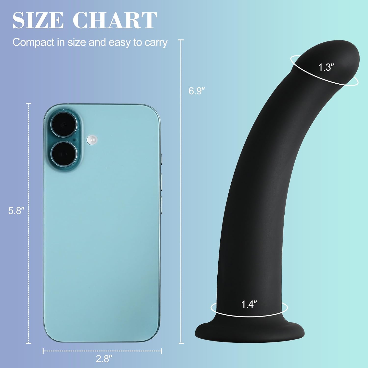 Large Silicone Vaginal Dilator, 6.89" Insertable Probe, 1.34" Head, Smooth Tapered Design, Premium Soft Silicone, Single Black Size