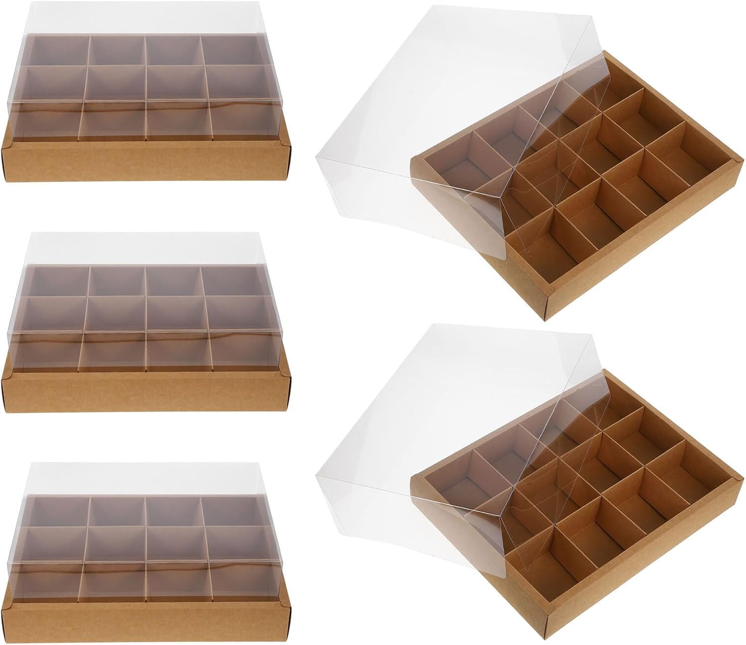 5pcs 12-grid Paper Cupcake Boxes with Window, Kraft Paper Cake Packing Containers for Bakery Display, Muffin Holder Suitable for Homemade Cake Storage and Party Use