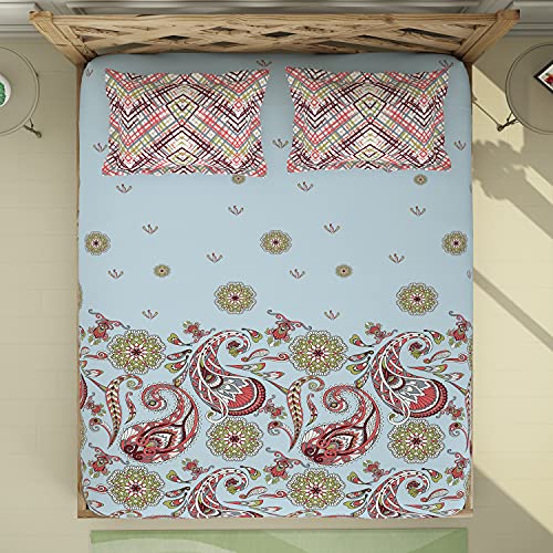 Image of SPACES Atrium 100% Cotton Soft Feel Skin Safe Breatheable Large Bedsheet with 2 Pillow Covers 274CMX274CM / 43CMX68CM Ornate - Delicate Blue
