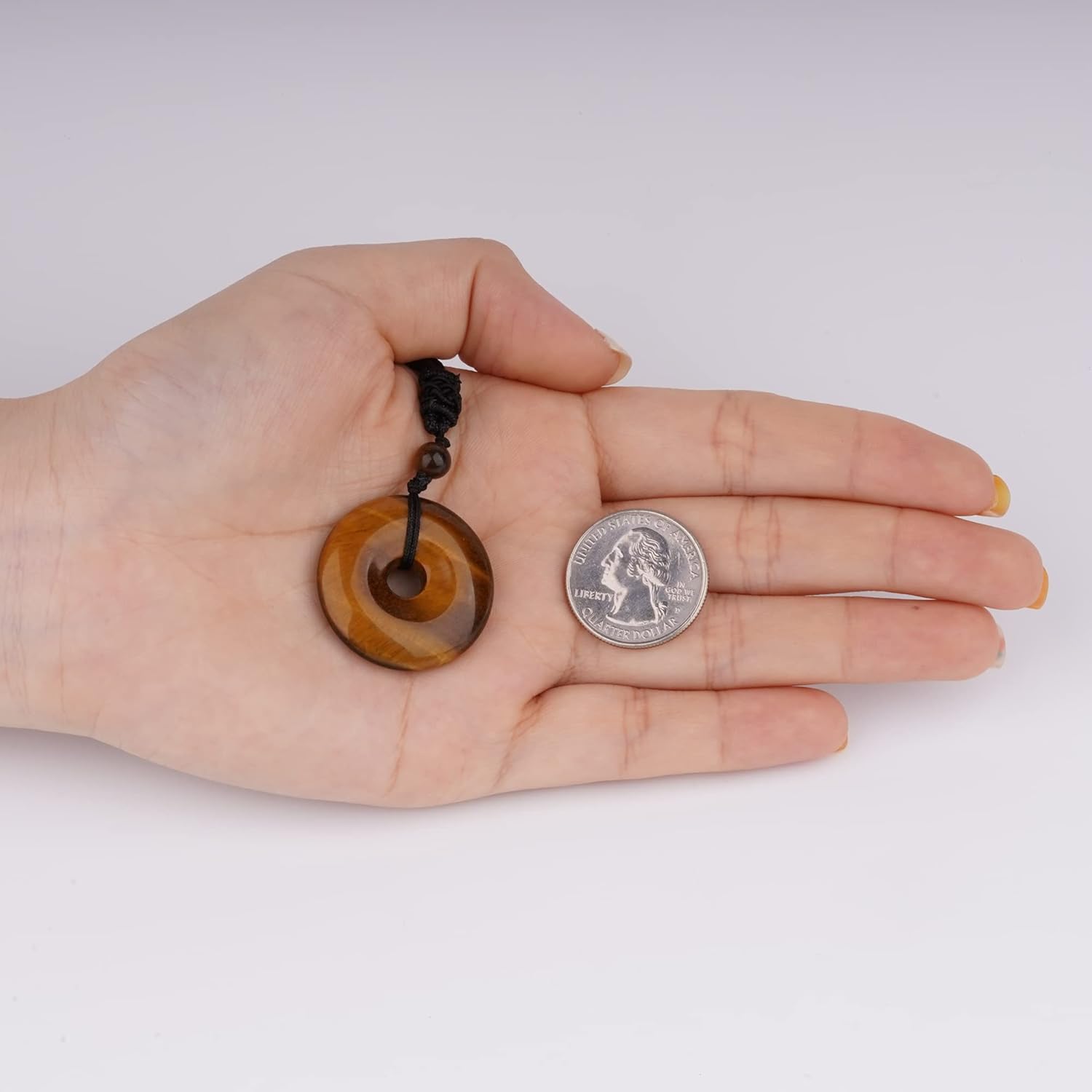 ASGIFT Lucky Coin Crystal Necklace 30mm Round Donut Natural Quartz Protection Pendant with Adjustable Rope Reiki Healing Crystal Stone Spiritual Necklaces for Men Women - Image 5