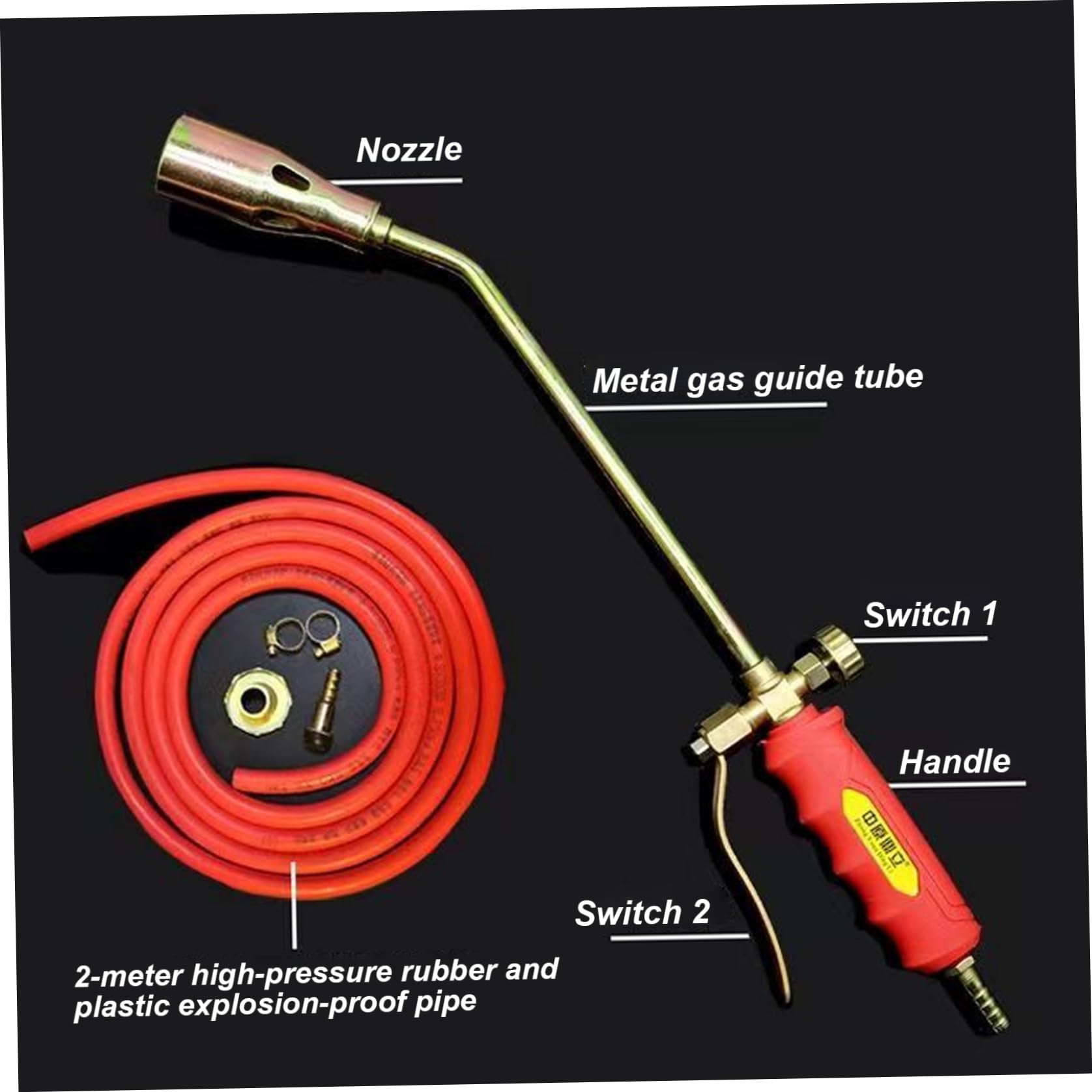 Torche de désherbage, brûleur de mauvaises herbes à double interrupteur avec poignée antidérapante, torche désherbage à flamme avec tube 47 pouces pour désherber la neige
