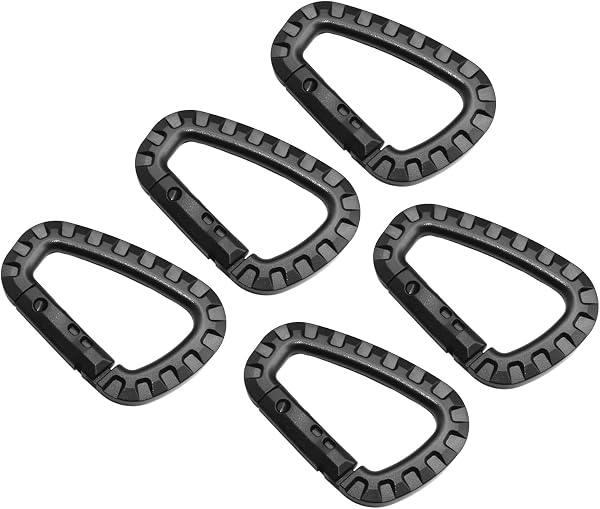 5 moschettoni in plastica, moschettoni in plastica, robusti e leggeri a forma di D, per esterni, campeggio, attrezzi tattici e stile militare dell'esercito, moschettone in plastica per zaini - 1