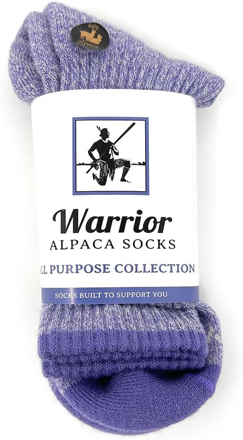 WARRIOR ALPACA SOCKS - Everyday Warrior Collection - All-Purpose Alpaca Socks with Comfort Terry Footbed - Daily Wear for Every Season (Lilac/White - Mid Crew - Medium)