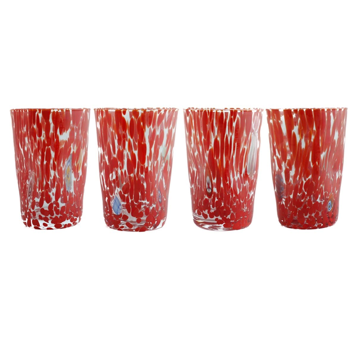 Verres Murano Millefiori rouges artisanaux vaisselle haut de gamme