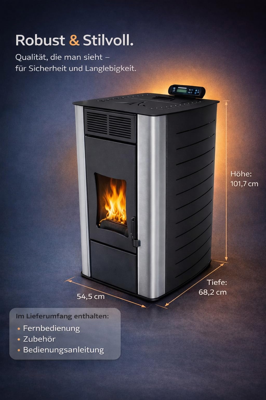 NEMAXX® P18 Wasserführender Hydro-Pelletofen 18 kW bis 300 m³ – BAFA/förderfähig–Zentralheizung – A+ 40 kg Tank – Wasser 12,5kW – bis 18 Std. Laufzeit – ECO,Automatik,Wochentimer,Wi-Fi Ready – Schwarz