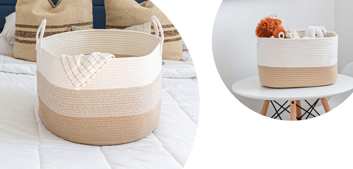 OrganiHaus Decorative Basket for Shelves + Extra Large Basket - HONEY