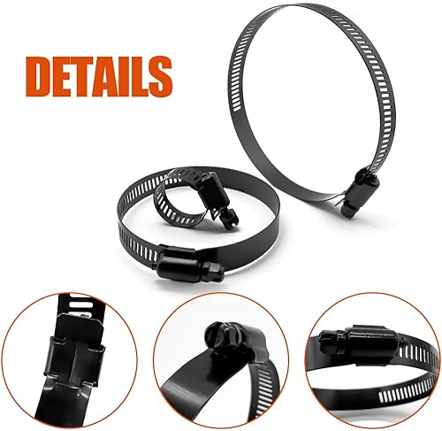 Miniatura 25 de BOTTEN Abrazaderas de manguera negras de 8 piezas, 3 pulgadas (2.559-3.504 in) 304 abrazaderas de manguera de engranaje helicoidal ajustables