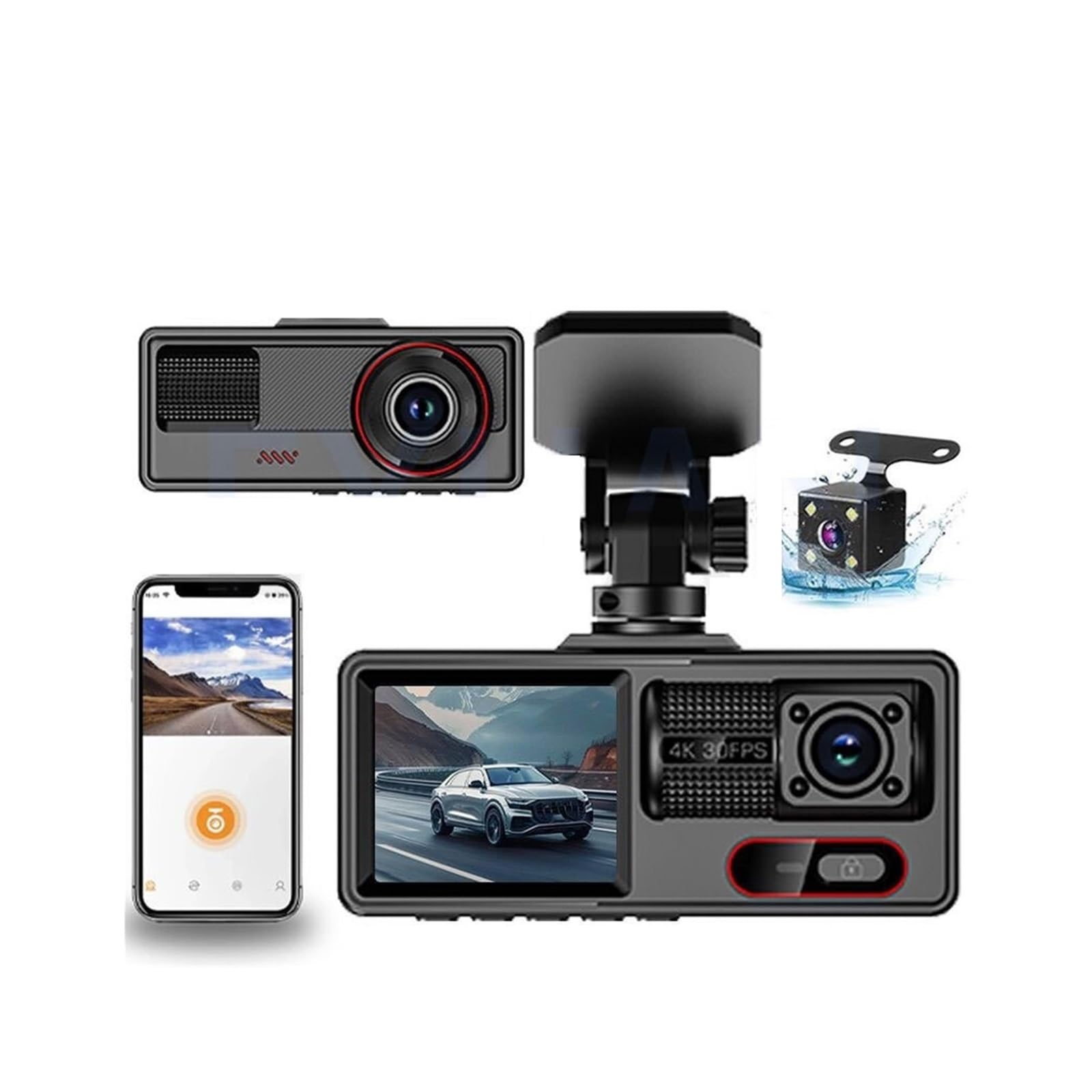 Registratore di guida per auto, registratore panoramico a 360 gradi, schermo intero, dispositivo per visione notturna ad alta definizione e immagini ultra-elevate, fuoristrada