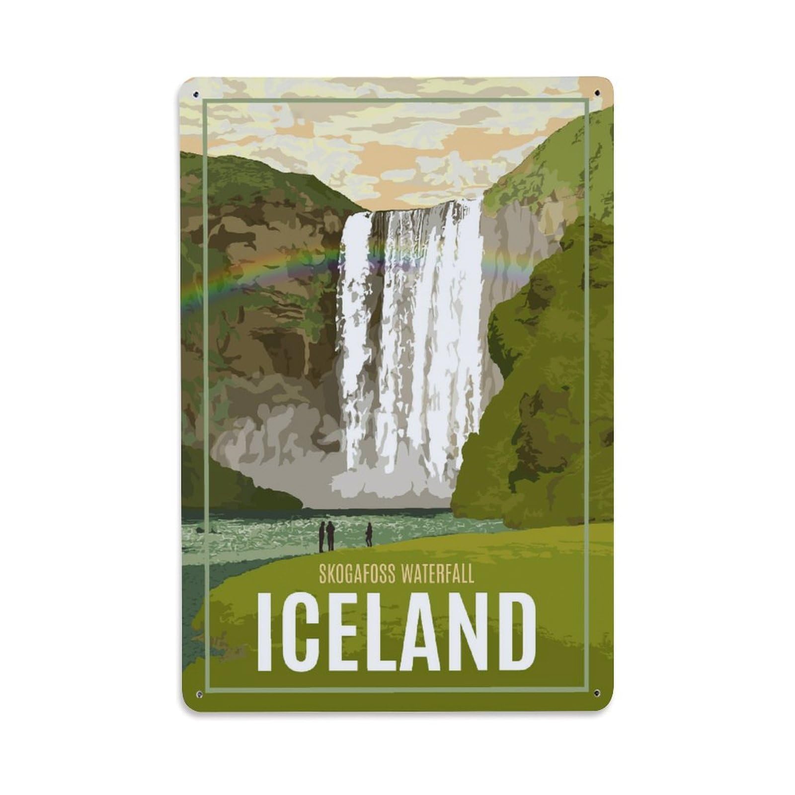 Vintage Travel Poster VISIT SKOGAFOSS WATERFALL ICELAND Metal Tin Sign Wall Decor for Cafe, Club, Garden Metal Poster 8x12Inch
