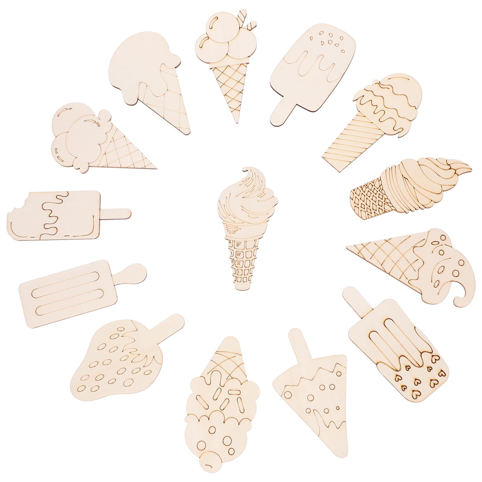 Beavorty Unfinished Wooden Ice Cream Cutouts 70Pcs DIY Craft Kit Wood Slices for ’S Painting and Summer Party Decorations