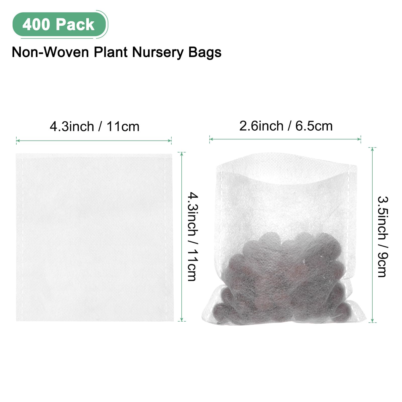 M METERXITY 400-Pack Nursery Growing Bags, 4.3" x 4.3" Non-Woven Plant Nursery Bags - Image 3