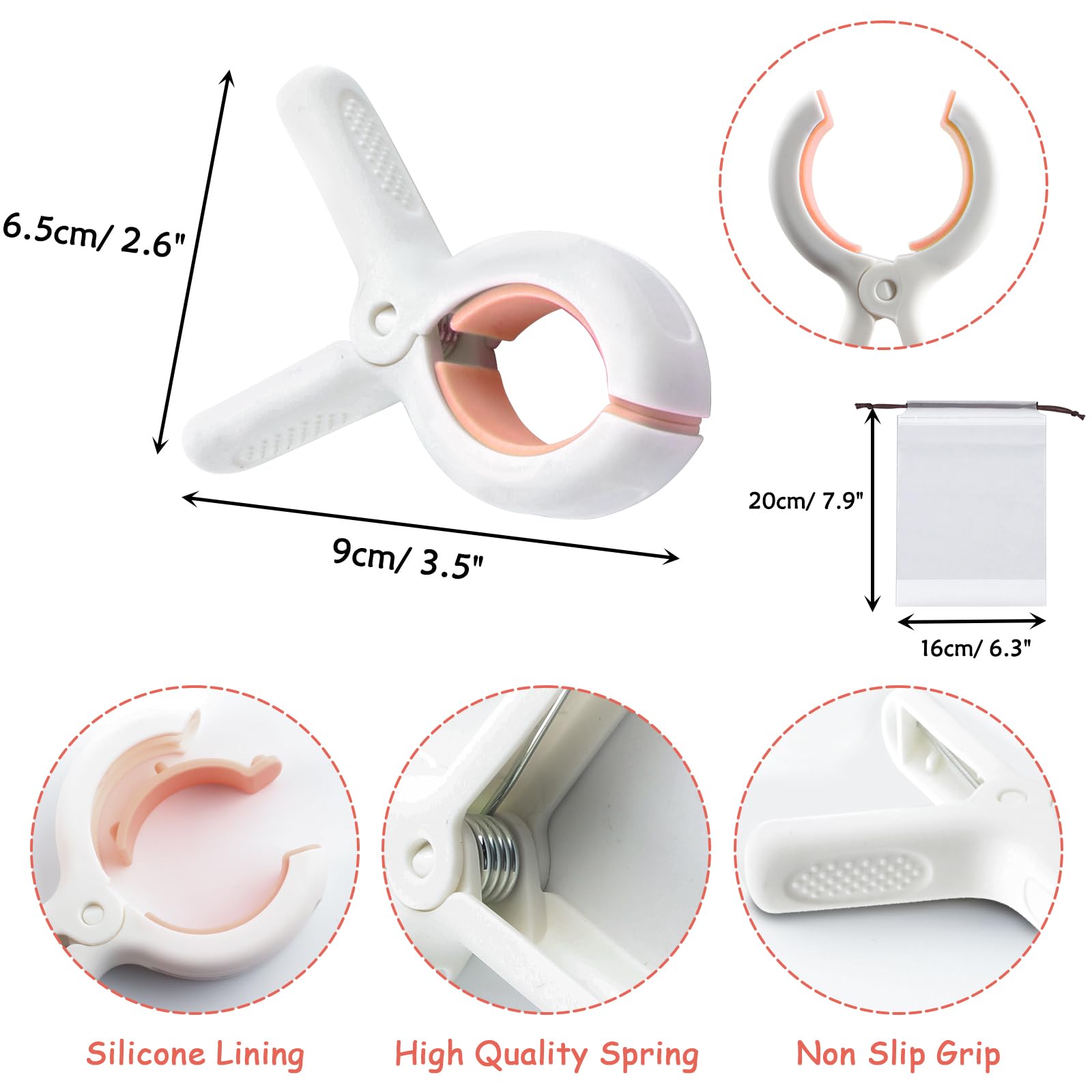 QOPAHI 6pcs Towel Clips for Sun Loungers Large Strong Grip Clothes Pegs Non-Slip Towel Pegs for Sun Lounger Washing Line Laundry Pool Chairs Sunbeds - Image 2