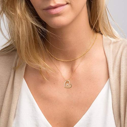 Miniatura 2 de Collar CZ con colgante de corazón con inicial de circonita cúbica, chapado en oro de 14 quilates, collar con inicial de corazón para adolescentes y