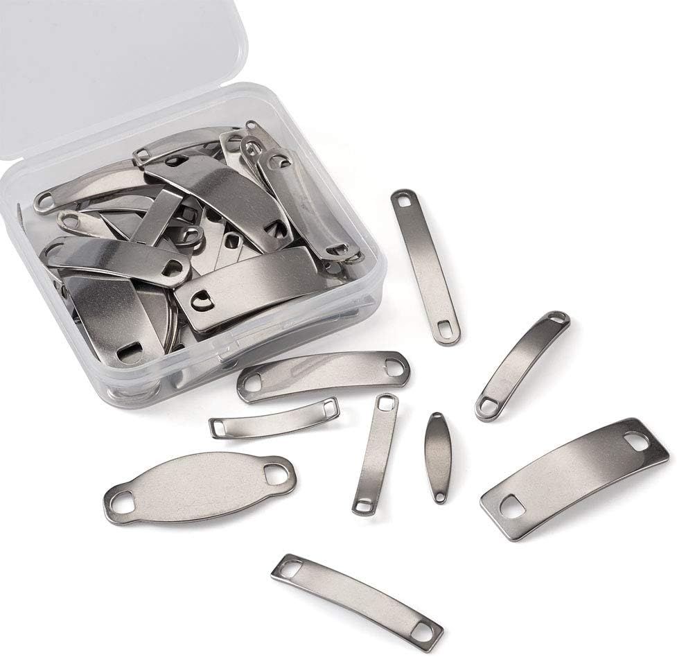 KISSITTY 45pcs/Box Stainless Steel Blank Stamping Tag Links for Laser Engraving 25~49mm Mixed Rectangle Metal Tag Charms Pendants with Two Holes - Image 2