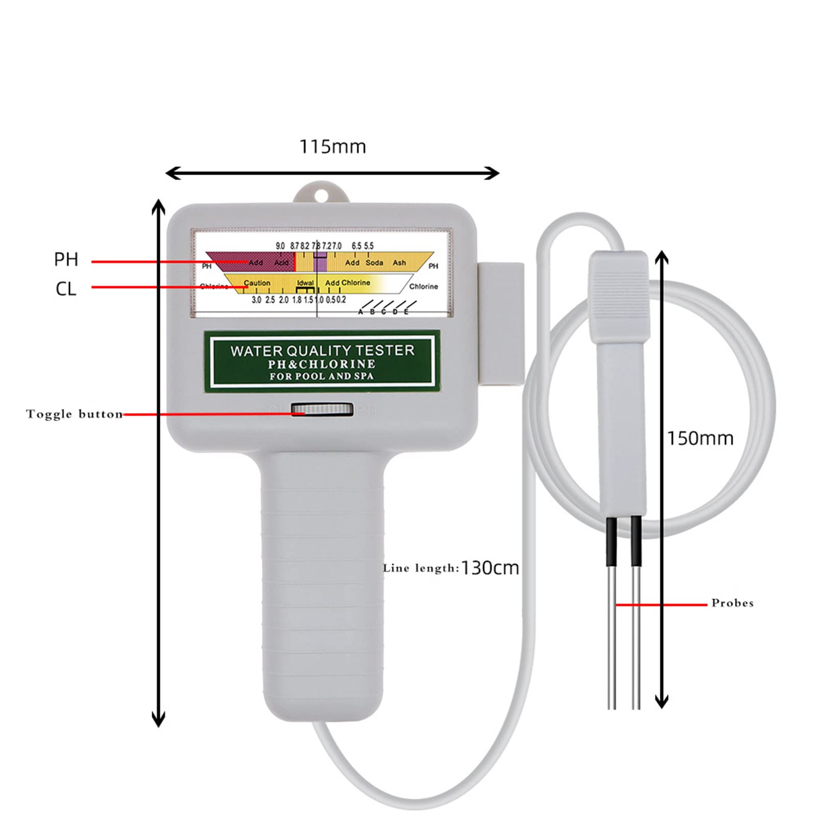Tester di qualità dell'acqua Analizzatore di tester di pH Misuratore di pH per accessori per monitor per piscine per acquari