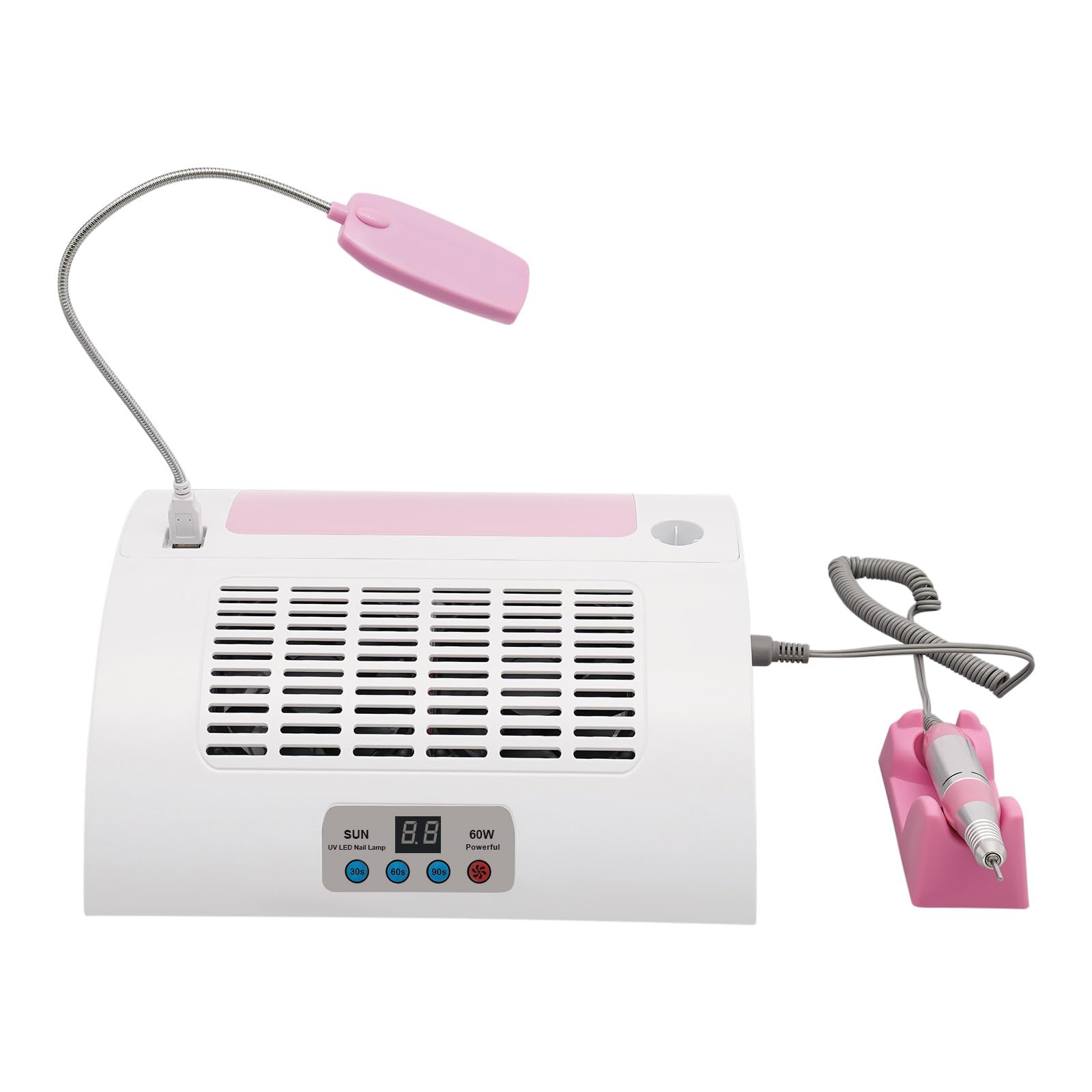 Kathring 5 in 1 Nail Lamp,with Nail Dust Collector,Multifunctional Electric Nail Drill Machine,Hand Rest Pillow,LED Lamp,UV LED Nail Lamp for Home and Salon Manicures