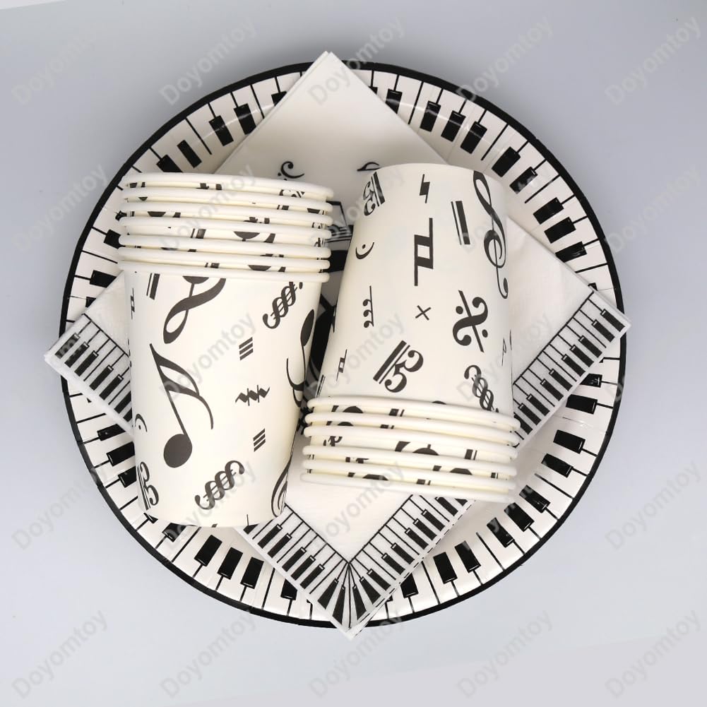 Doyomtoy Set da tavola per feste con note musicali, 61 pezzi, 20 piatti, 20 bicchieri, 20 tovaglioli, 1 tovaglia, decorazione per feste di compleanno