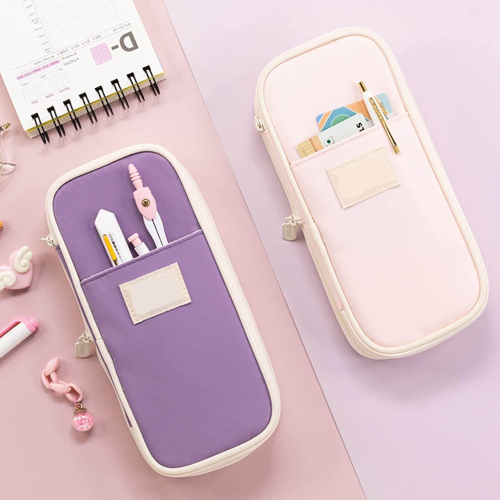 Estuche para lápices, organizador plegable para suministros de papelería, gran capacidad para uso escolar, rosa (b)