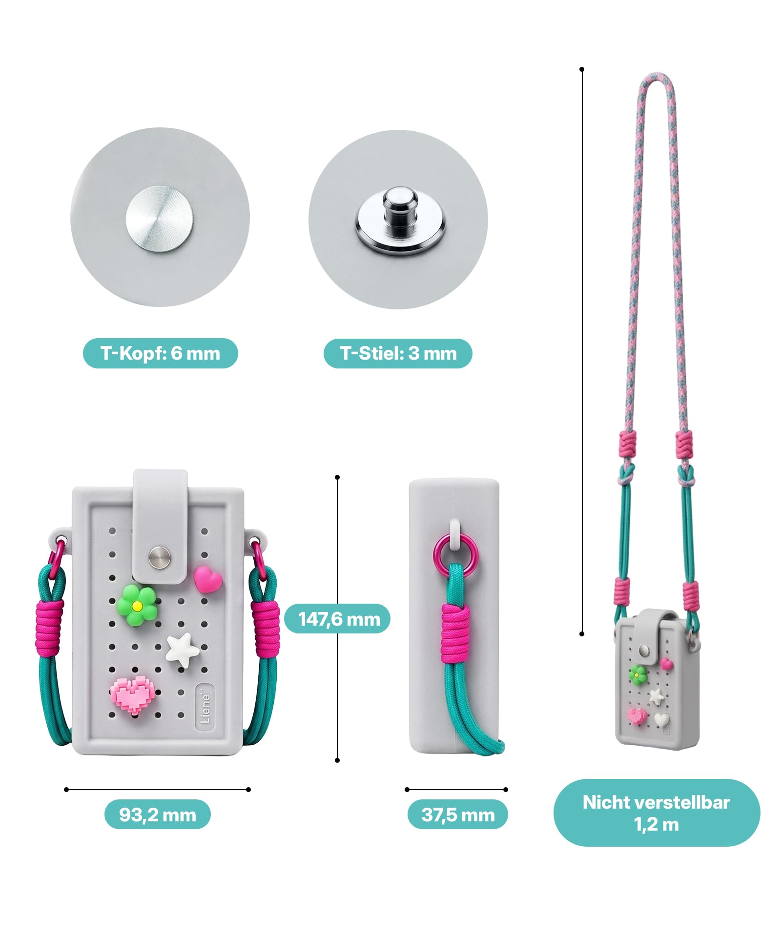 Liene DIY Silikon-Umhängetasche für Pearl N200 Pro Tragbarer Mini Fotodrucker – Schutzhülle in Grau mit abnehmbarem Trageriemen & DIY-Anhängern – lebensmittelecht, wasserfest, stoßfest – für unterwegs
