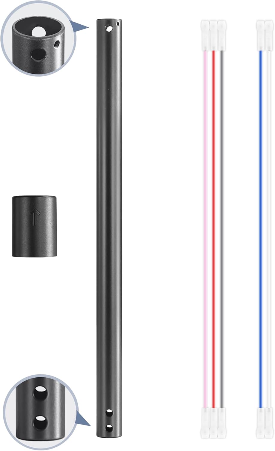 36 Inch Ceiling Fan Downrod with Coupler, 1" Diameter and 36" Height Ceiling Fan Extension Rod with Wires, Downrods Extension for Most of Ceiling Fans, Black, Not Threaded