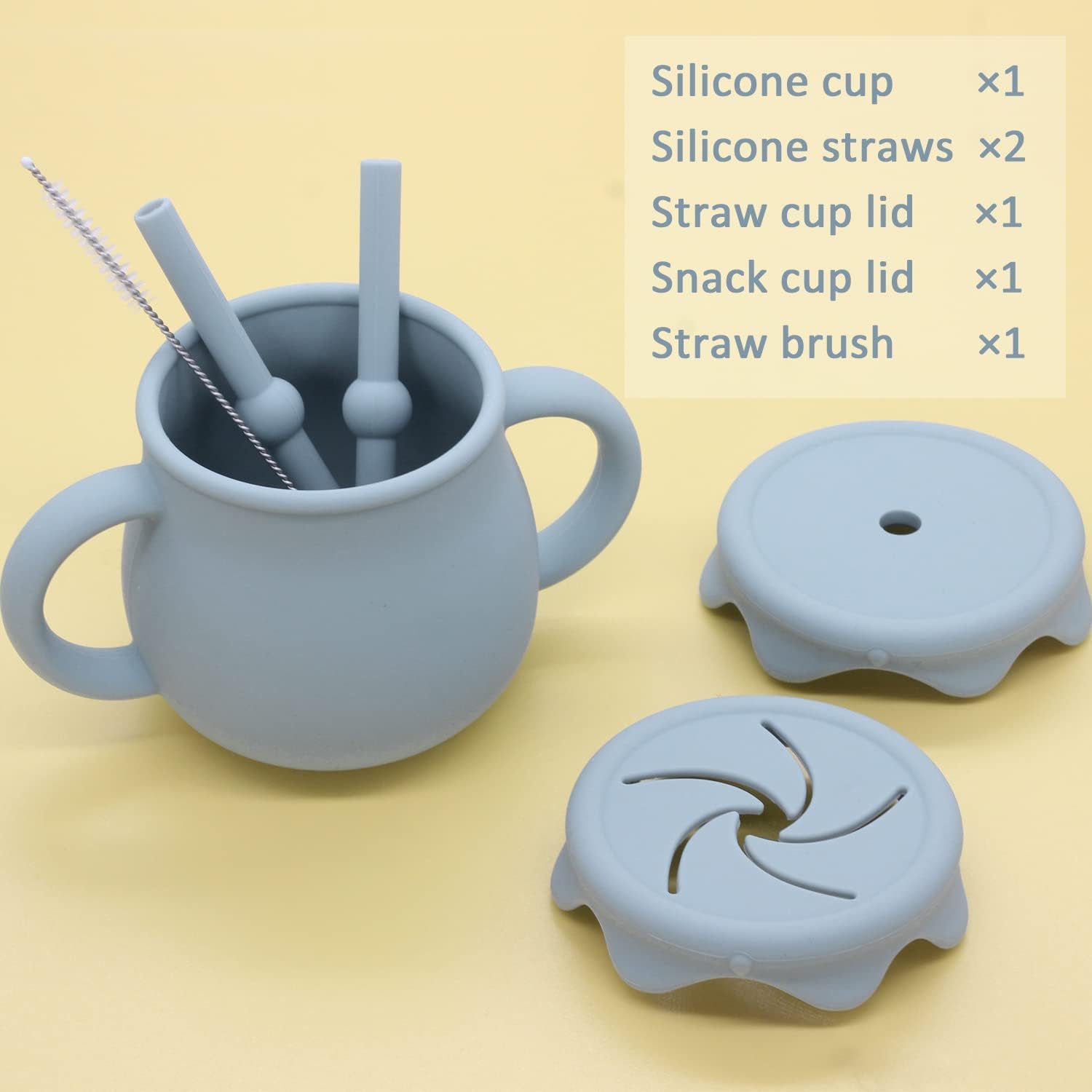 Mom's Aura 2-in-1 Silicone Baby Cups with Straw and Lid for Snacks 8.5 oz Spill-Proof Sippy Cups - Image 2