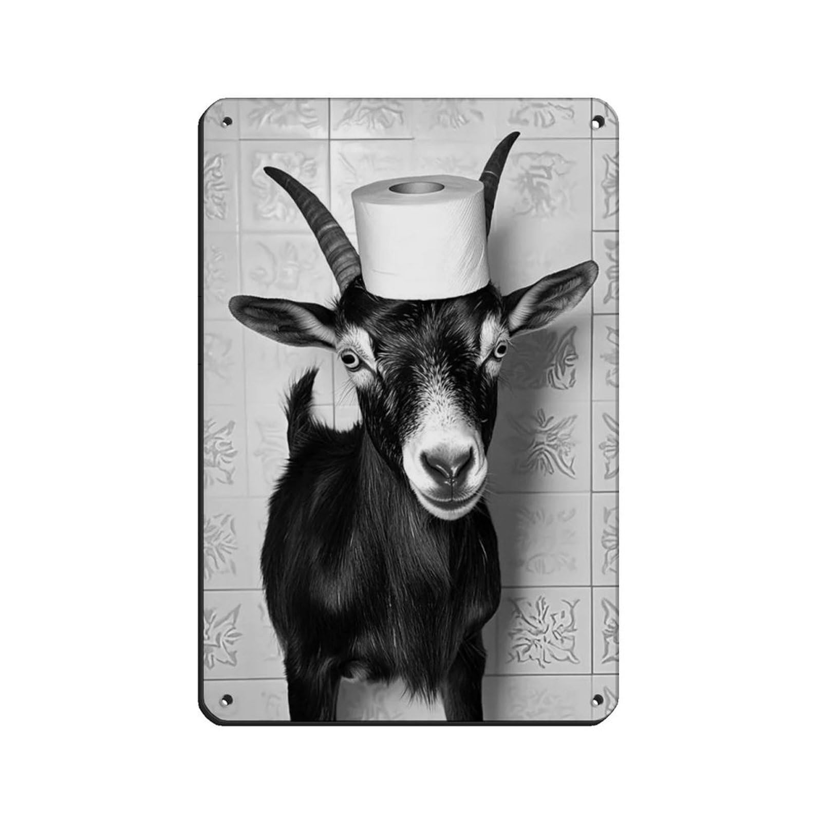 Lxwnze 20L X 30W Cm Goat With A Toilet Paper Roll On Head Tin Sign Vintage Metal Pub Club Cafe Bar Home Wall Art Decoration Poster Retro 8X12inch(20X30cm)