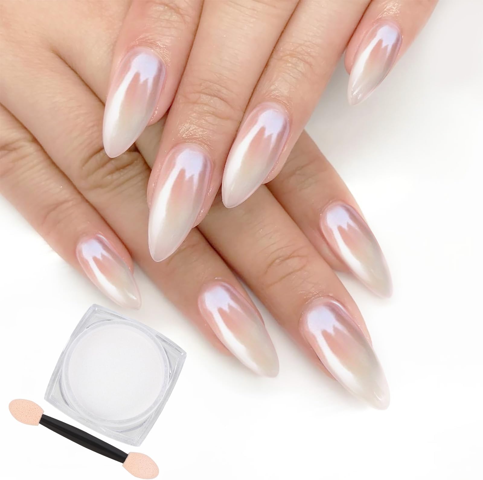 White Pearl Chrome Nail Powder,Iridescent Aurora Powder Metallic Mirror Effect Pigment Pearlescent Mermaid Pigment Pearl Glitter Dust Kit,Nail Art Decoration, Resin Craft